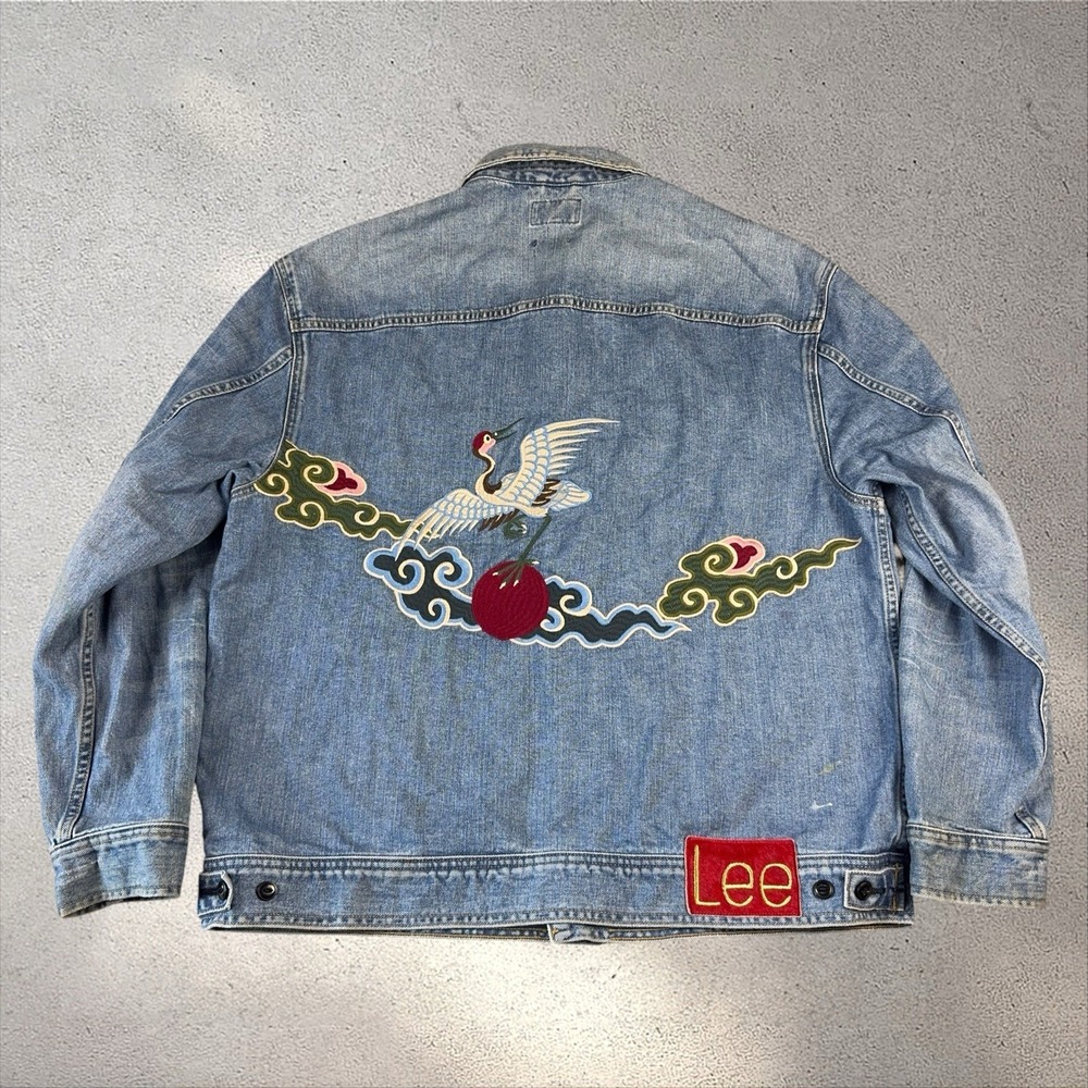 Lee 101-J Denim Jacket Men's 2XL Crane Embroidered Asia Market Exclusive